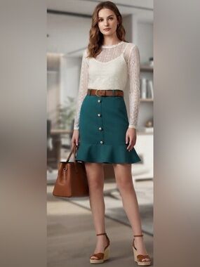 Messini Green Faux Button-Down Skirt